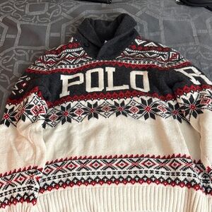 Polo by Ralph Lauren Black, White & Red Fair Isle Turtleneck Sweater